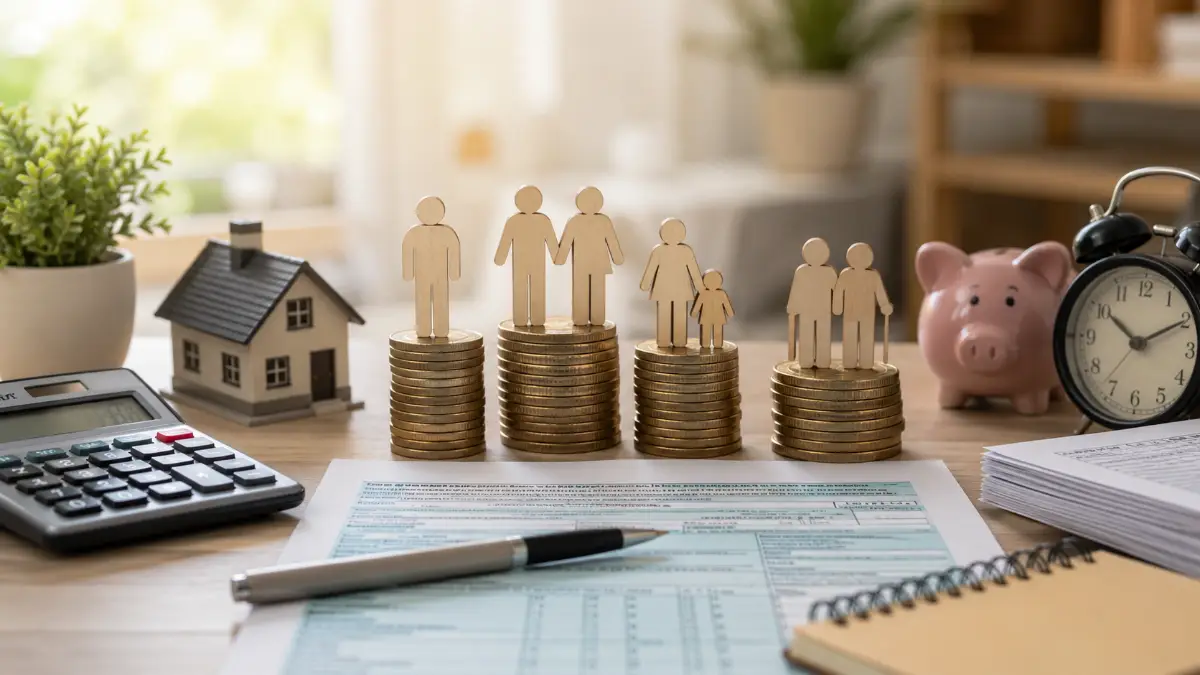 IRS Form 1040 showing 2026 standard deduction amounts by filing status — $16,100 single, $32,200 married filing jointly, $24,150 head of household — with age 65 additional deduction amounts